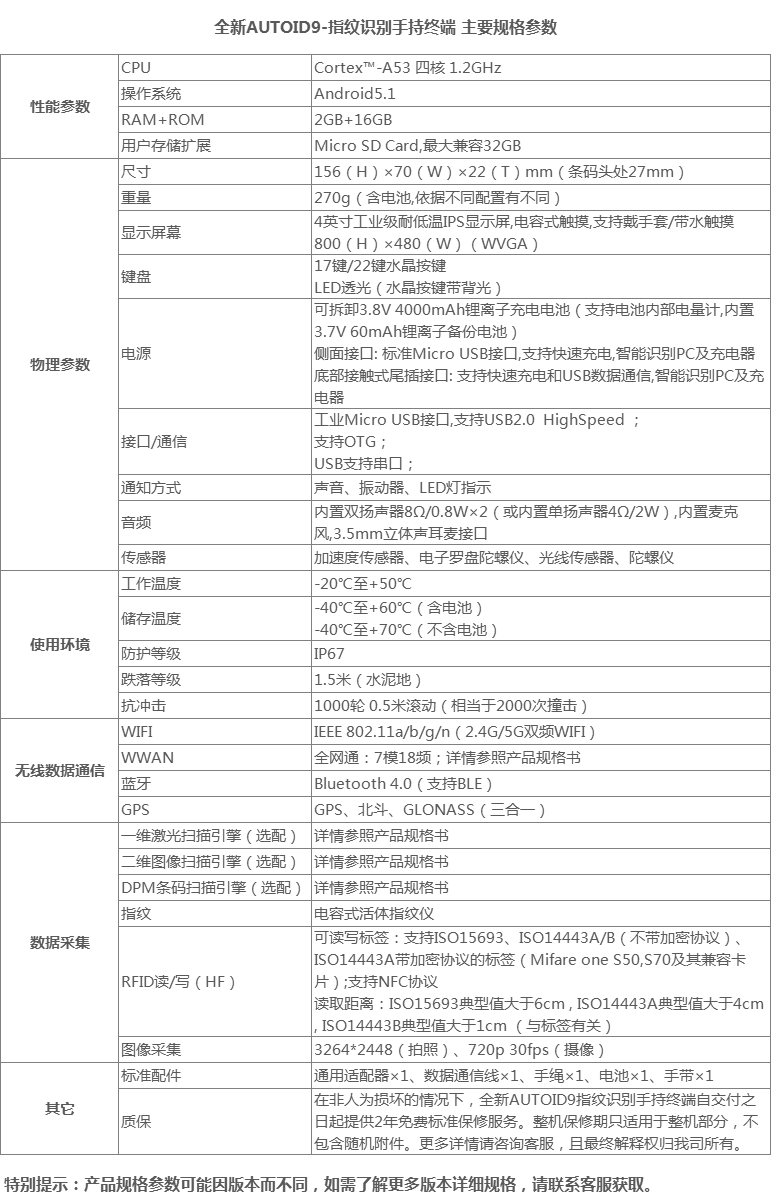 全新AUTOID9指紋識(shí)別手持終端
